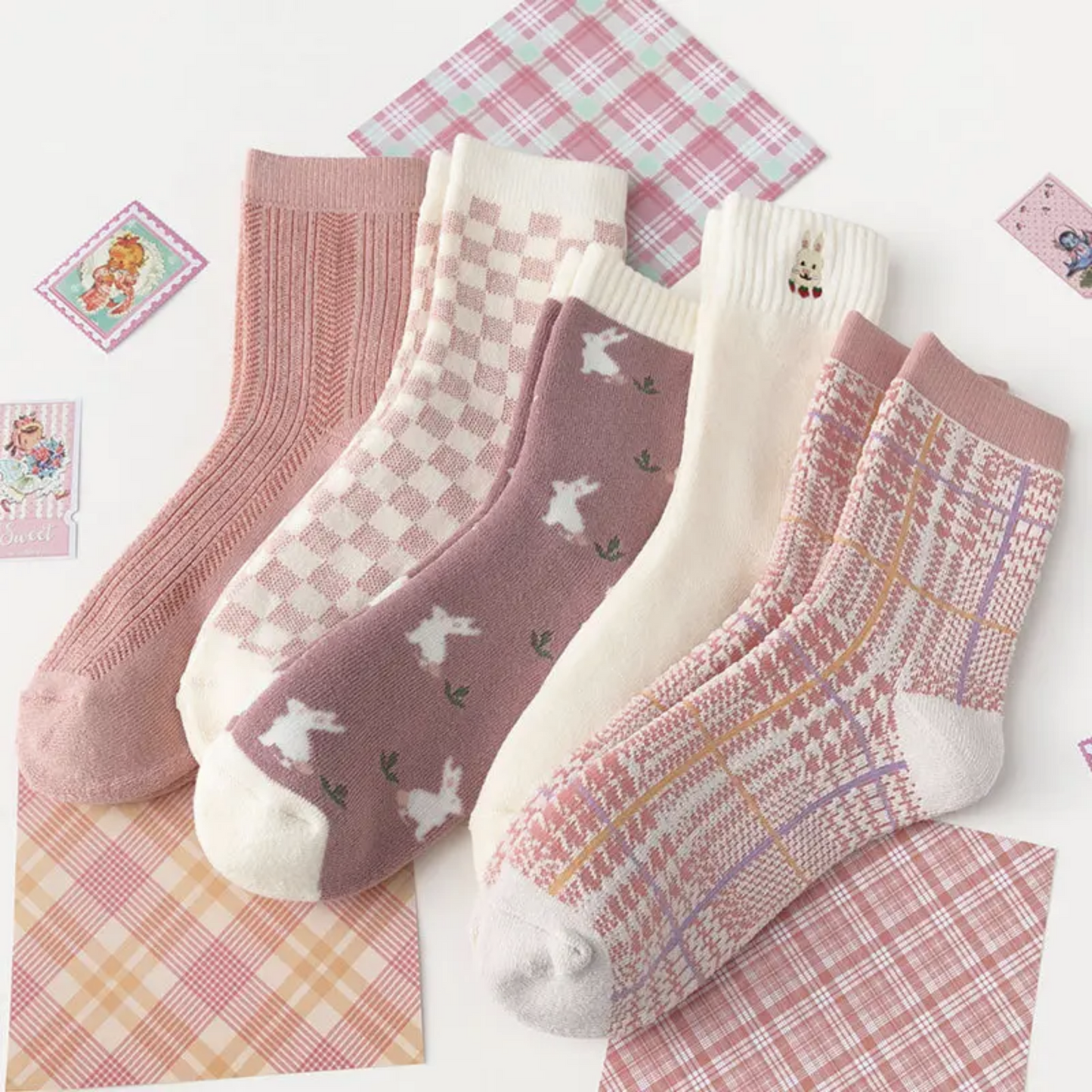 Pink Fantasy Socks - Busy Ferns