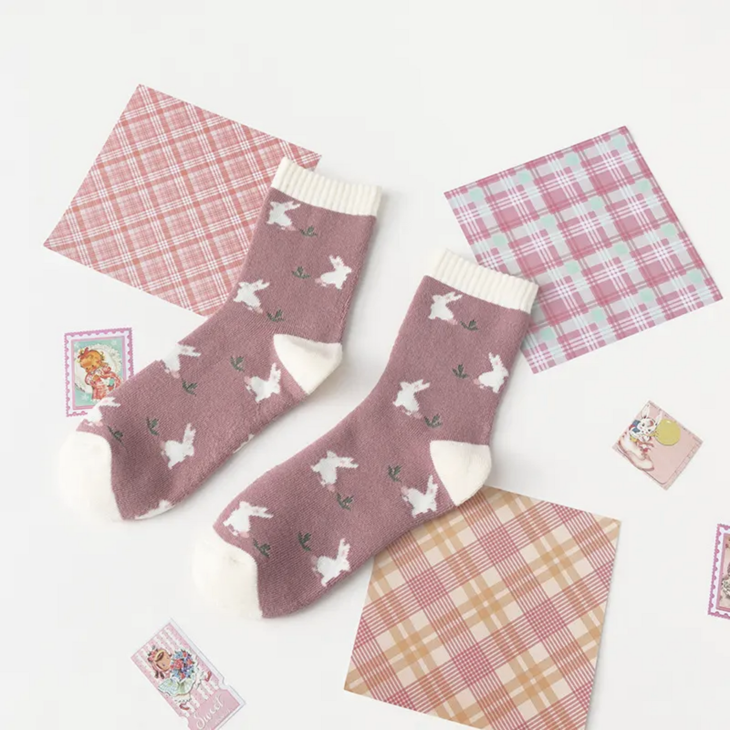 Pink Fantasy Socks - Busy Ferns