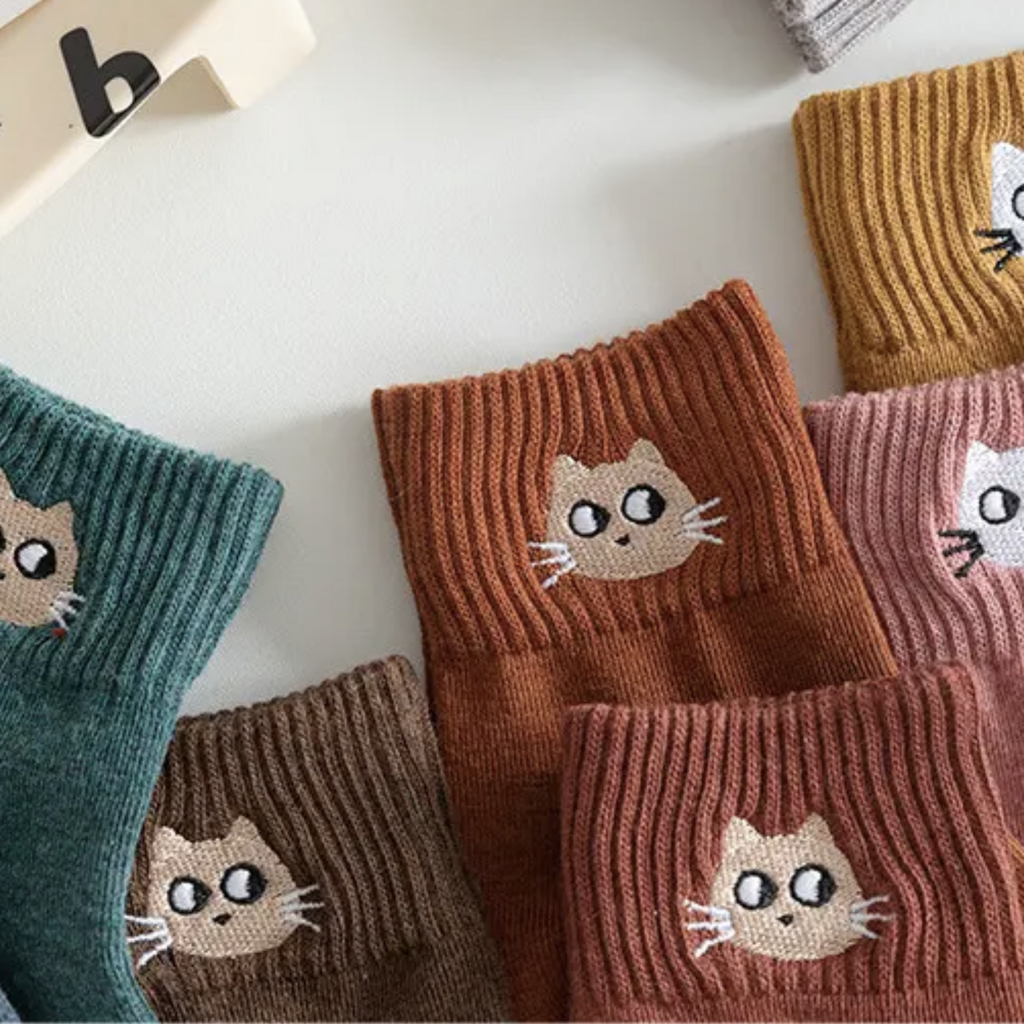 Cat Embroidered Socks - Busy Ferns