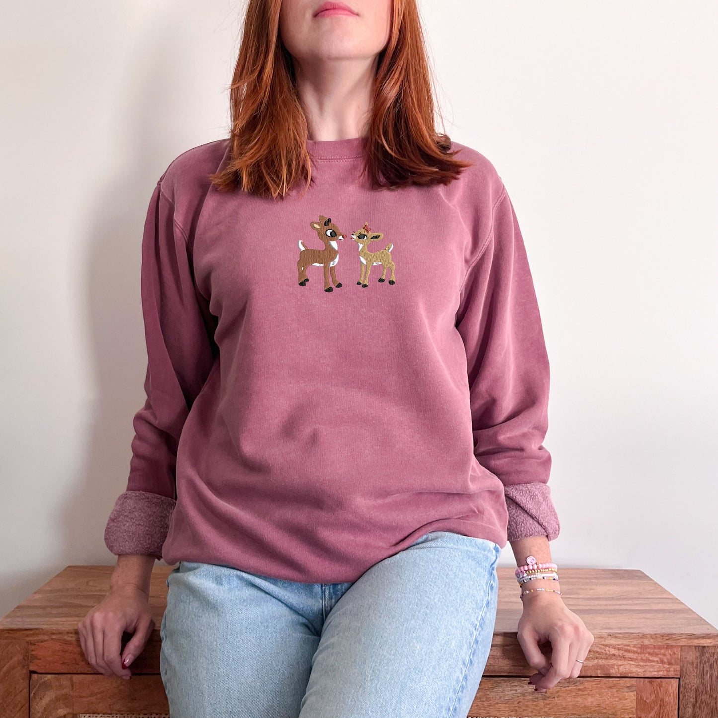 Rudolf Reindeer Embroidered Sweater - Busy Ferns